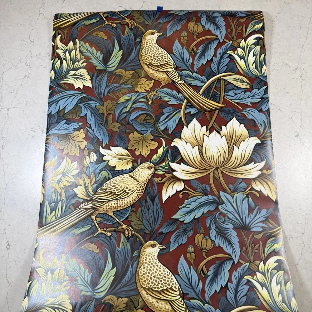 Spoonflower Wallpaper Prepasted 11 Rolls 2' X 9'‎ William Morris Bird Red Blue